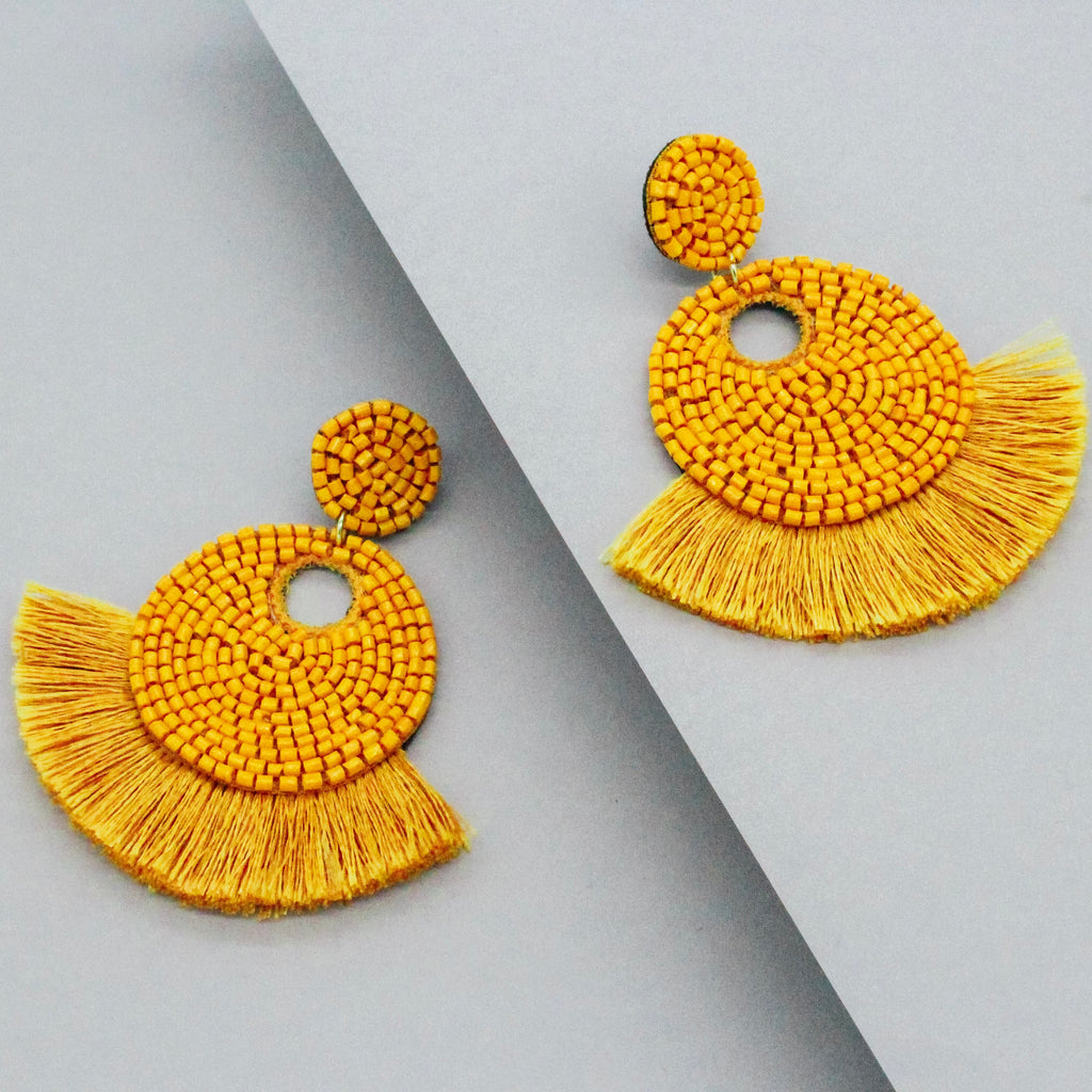 Mini Josie Beaded Tassel Earrings- Yellow
