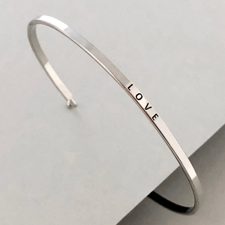 'Love' Dainty Bangle Bracelet-Silver