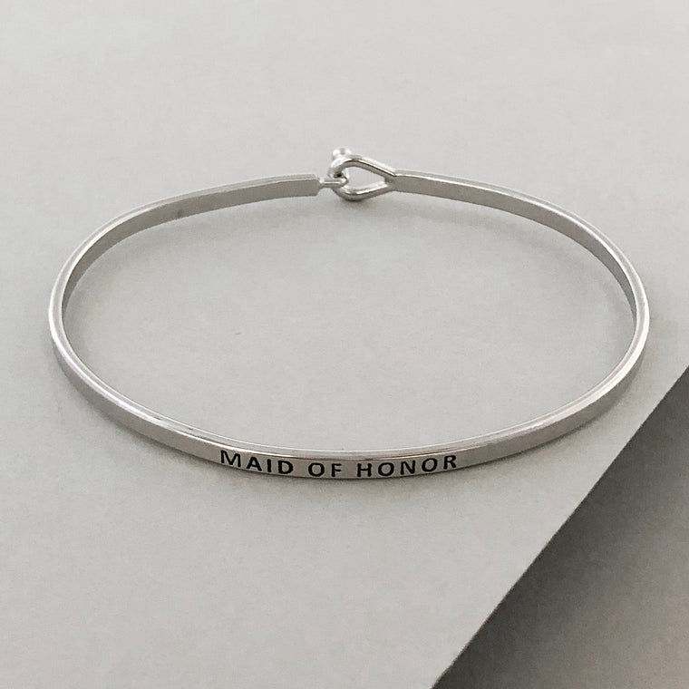 'Maid Of Honor' Dainty Bangle Bracelet-Silver