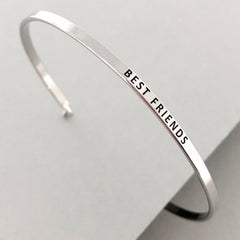 'Best Friends' Dainty Bangle Bracelet- Silver