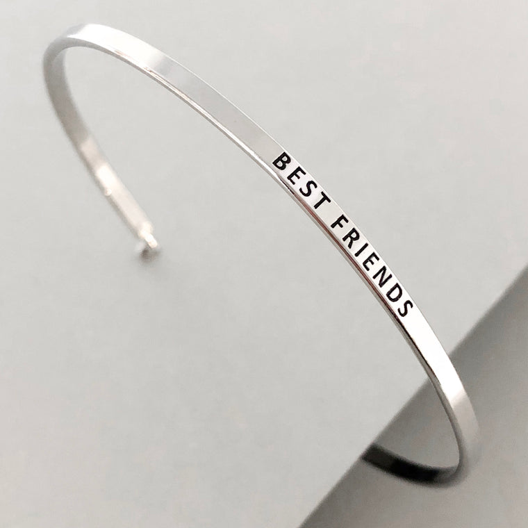 'Best Friends' Dainty Bangle Bracelet- Silver