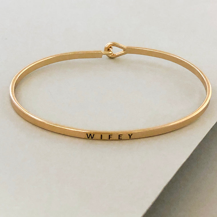 'Wifey' Dainty Bangle Bracelet-Gold