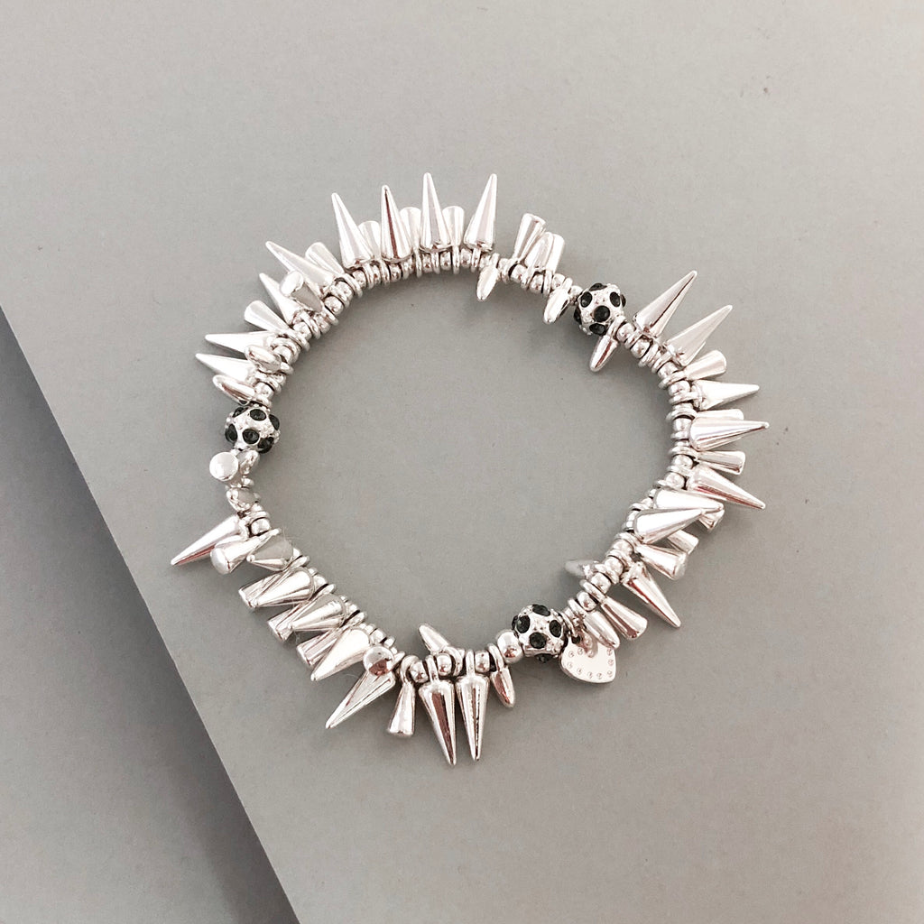 Studded Renegade Cluster Stretch Bracelet- Silver