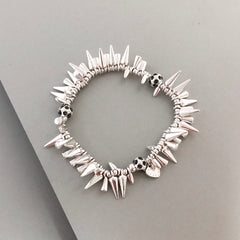 Studded Renegade Cluster Stretch Bracelet- Silver