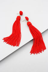 Milana Beaded Tassel Earrings- Fire Red