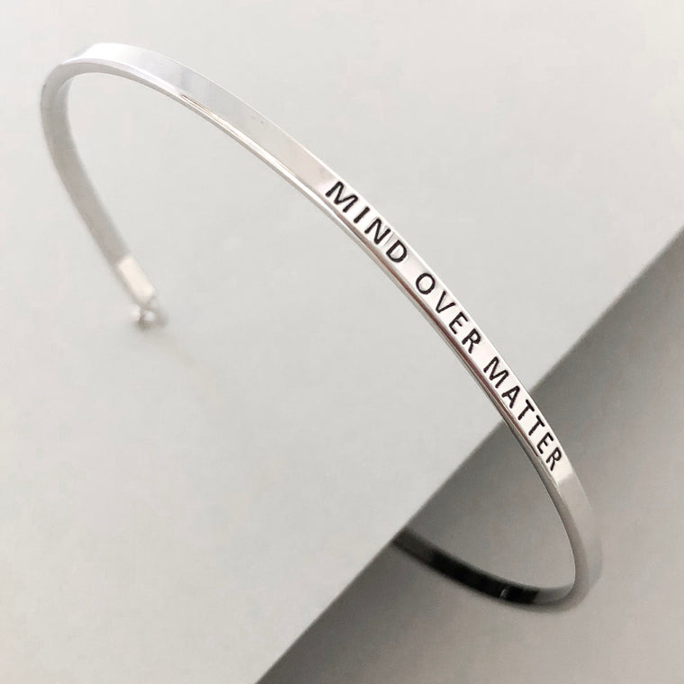 'Mind Over Matter' Dainty Bangle Bracelet-Silver