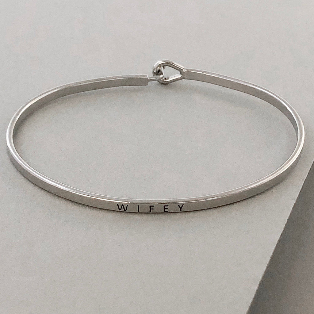 'Wifey' Dainty Bangle Bracelet-Silver
