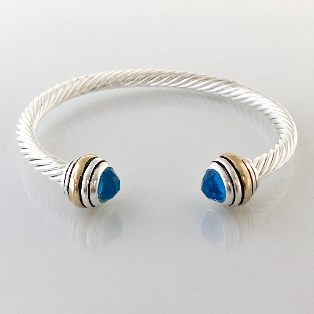 Stack It Up Bracelet Cuff- Jeweled Turquoise Blue Stone