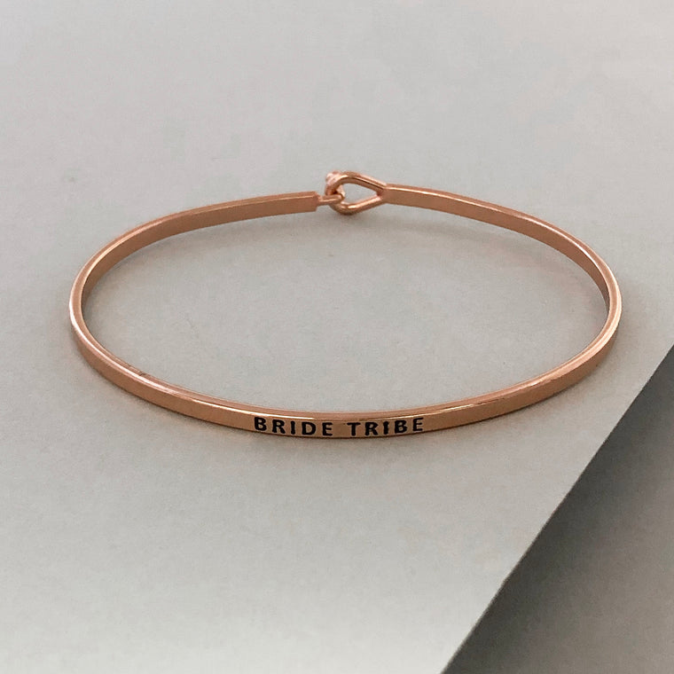 'Bride Tribe' Dainty Bangle Bracelet-Rose Gold