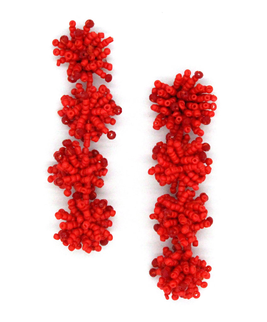 Beatriz Beaded Cluster Drop Earrings- Red