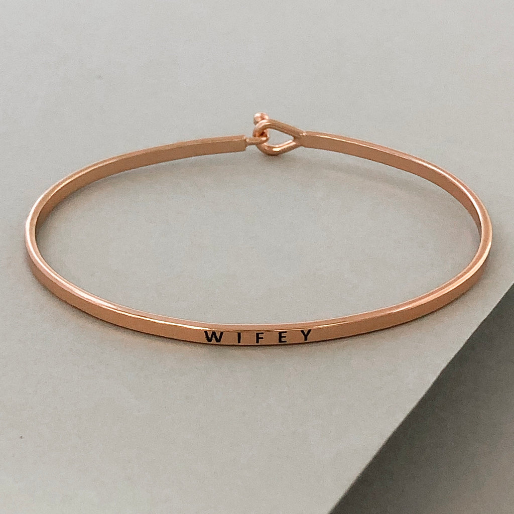 'Wifey' Dainty Bangle Bracelet-Rose Gold