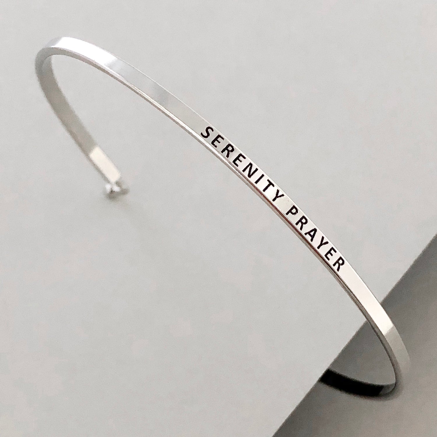 'Serenity Prayer' Dainty Bangle Bracelet-Silver