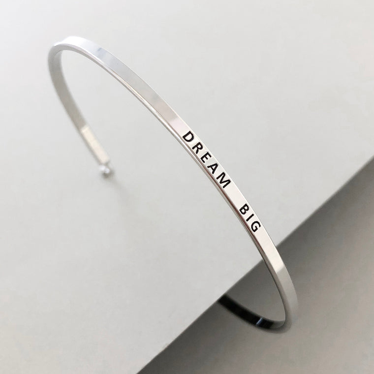 'Dream Big' Dainty Bangle Bracelet- Silver