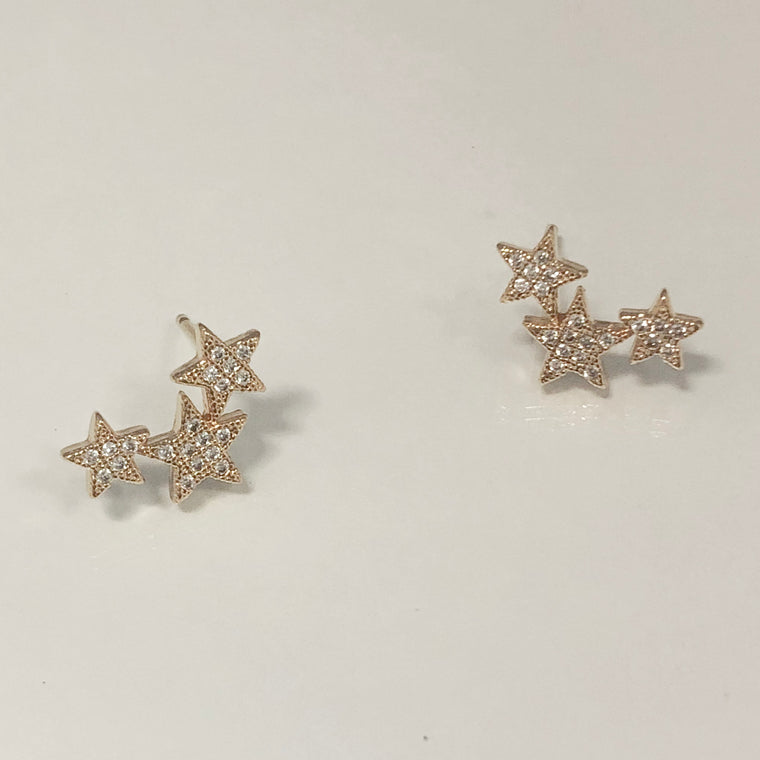 Star Cluster Ear Crawler Stud Earrings- Gold