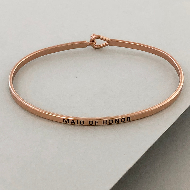 'Maid Of Honor' Dainty Bangle Bracelet-Rose Gold