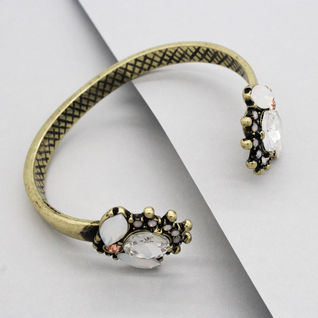 Maya Crystal Cuff Bracelet- Brass