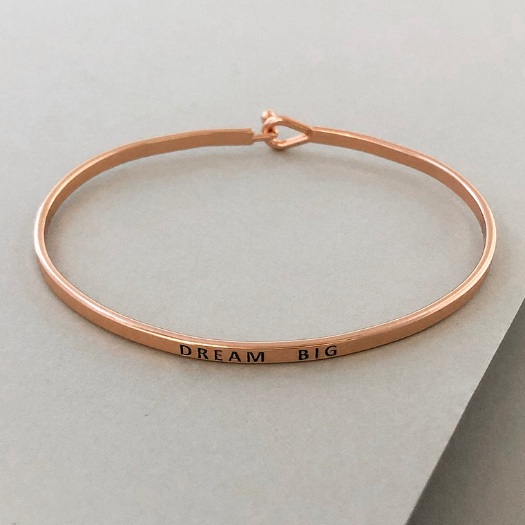 'Dream Big' Dainty Bangle Bracelet-Rose Gold