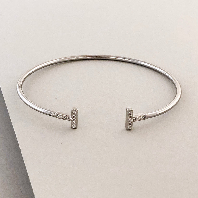 Delicate T Cuff Bracelet- Silver