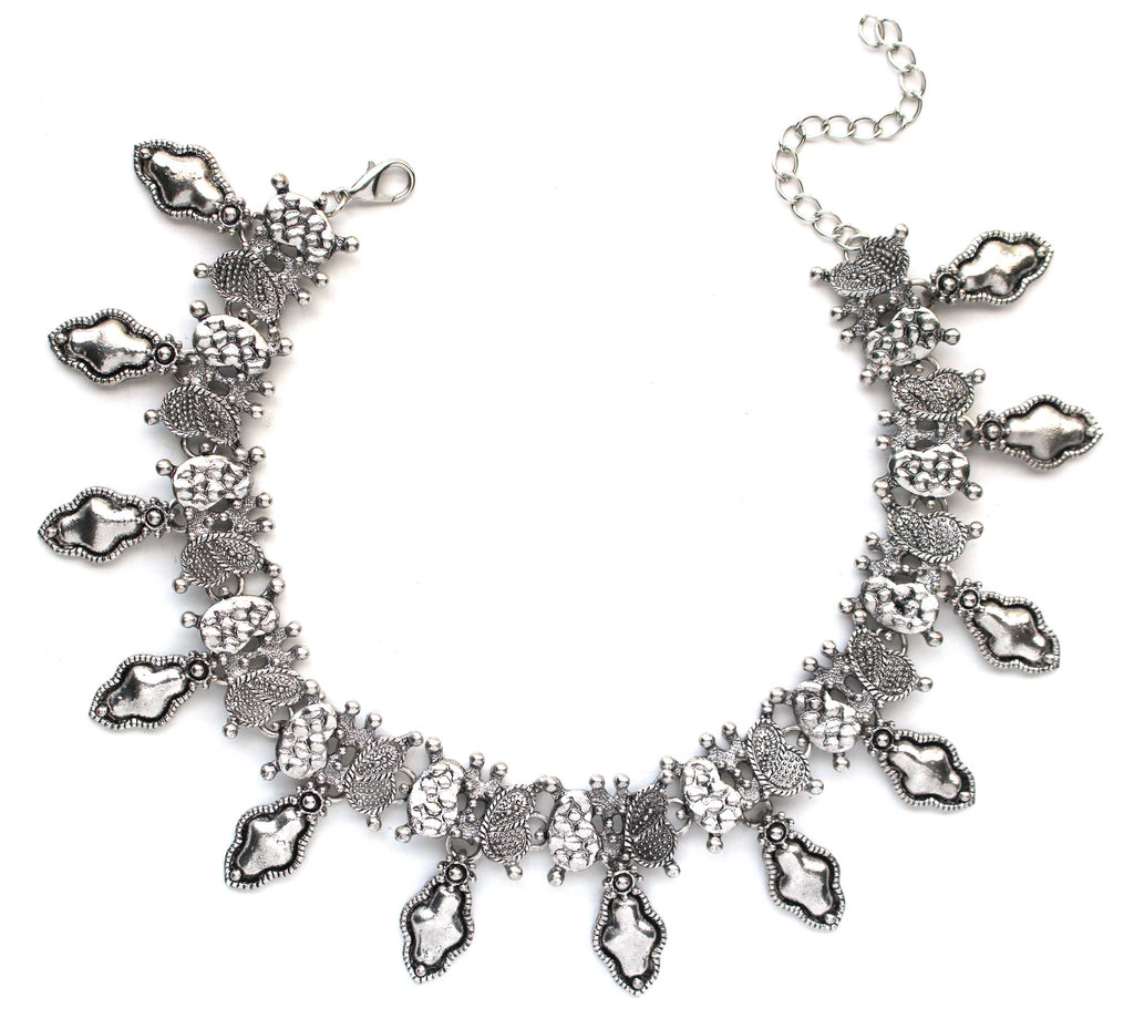 Saffron Metal Layered Choker Necklace Set- Silver