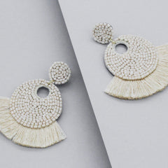 Mini Josie Beaded Tassel Earrings- Ivory