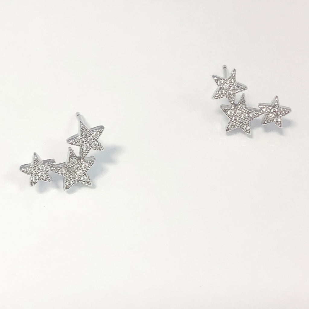 Star Cluster Ear Crawler Stud Earrings- Silver