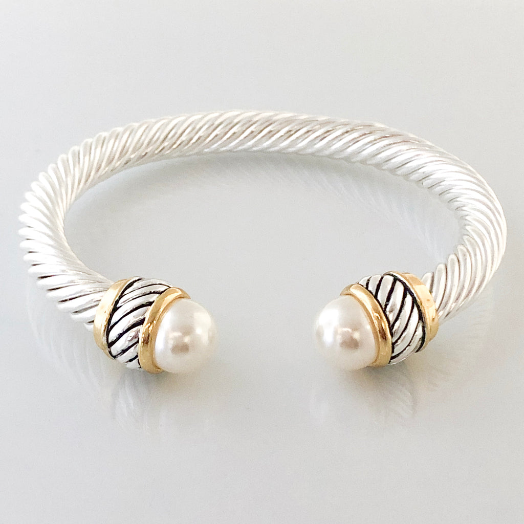 Stack It Up Thick Bracelet Cuff- Classic Pearl Tips
