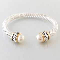 Stack It Up Thick Bracelet Cuff- Classic Pearl Tips