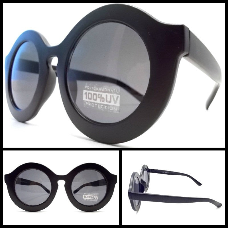 Retro Round Sunglasses- Matte Black