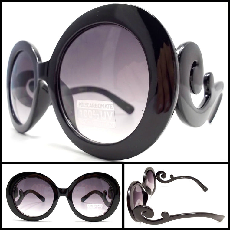 Designer Inspired 'Baroque' Round Sunglasses- Black