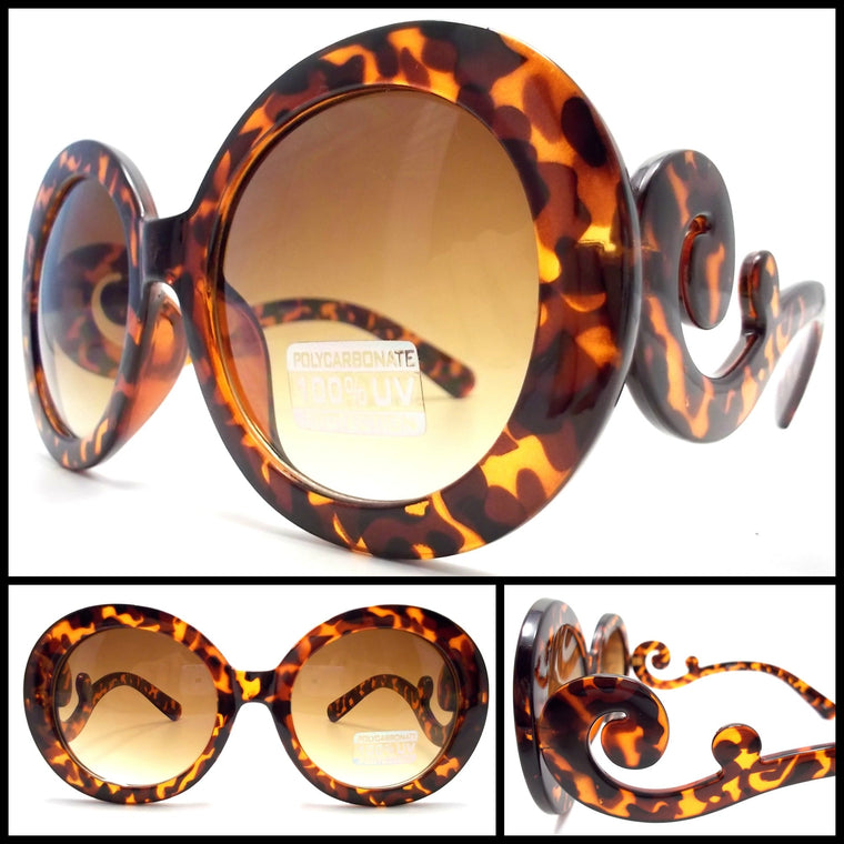 Designer Inspired 'Baroque' Round Sunglasses- Tortoise